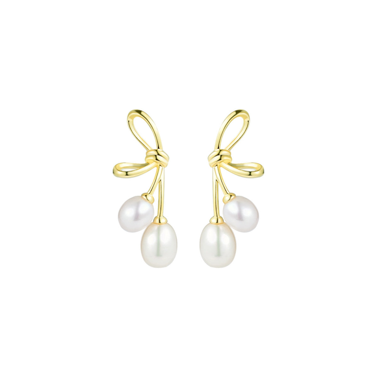 Cherry Bow Drop Gold Earrings-0