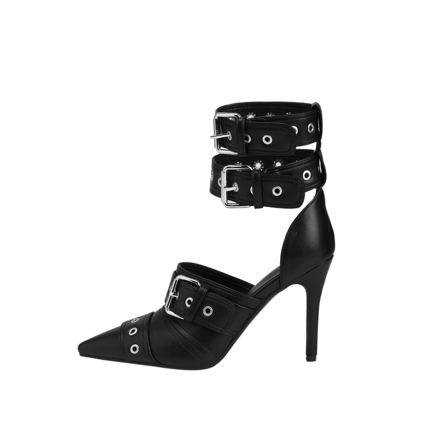 Sexy Black Pointed Toe Buckle Ankle Strap Stiletto Heels-4
