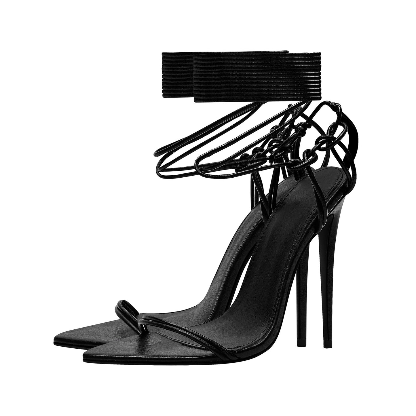 Sexy Skinny Strap Black Stiletto Sandals-3