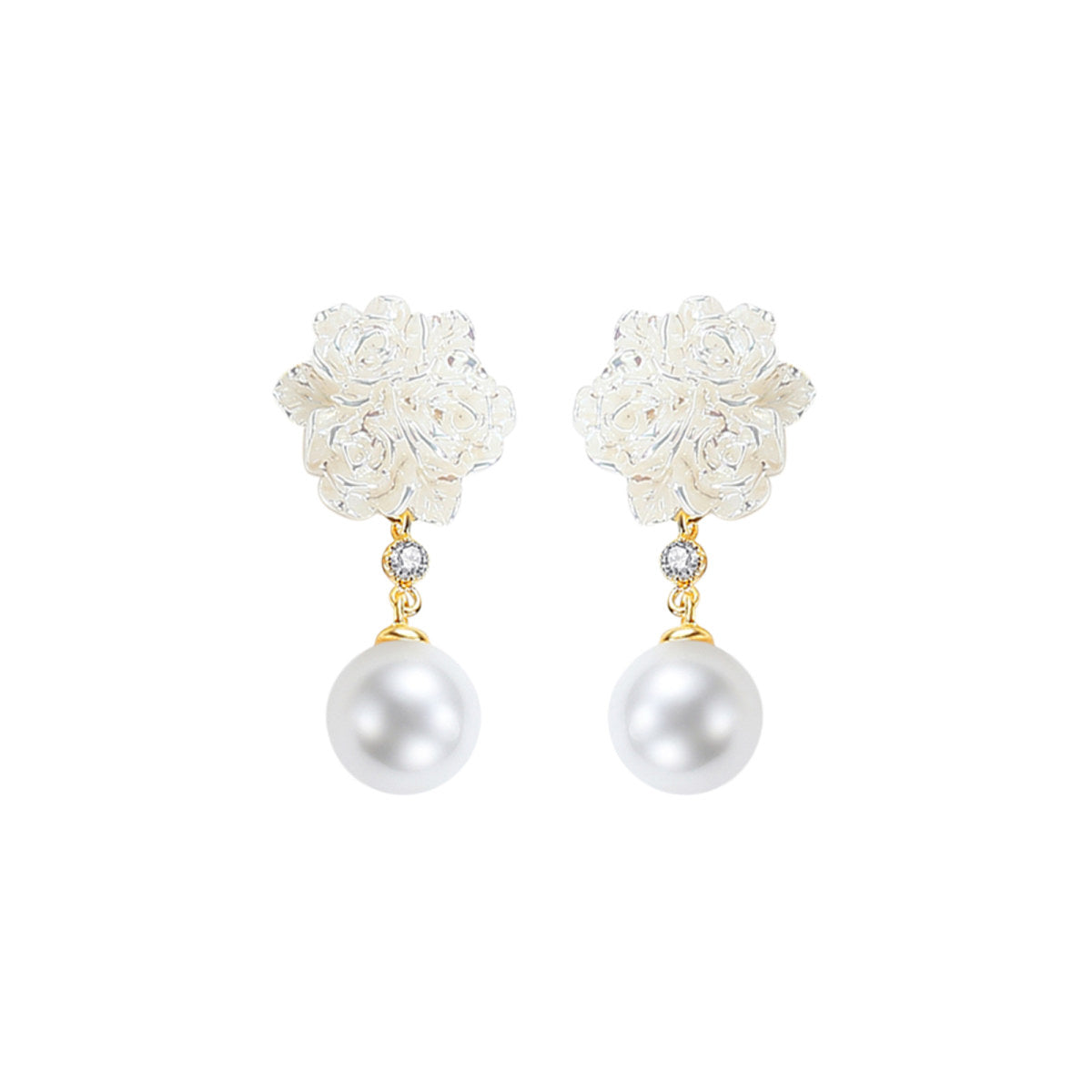 Camellia Pearl Drop Gold Earrings-0