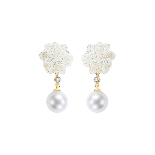 Camellia Pearl Drop Gold Earrings-0