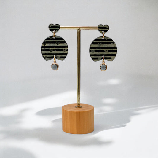 VALENTIJN - Stripes Love oorbellen met glas hanger-0