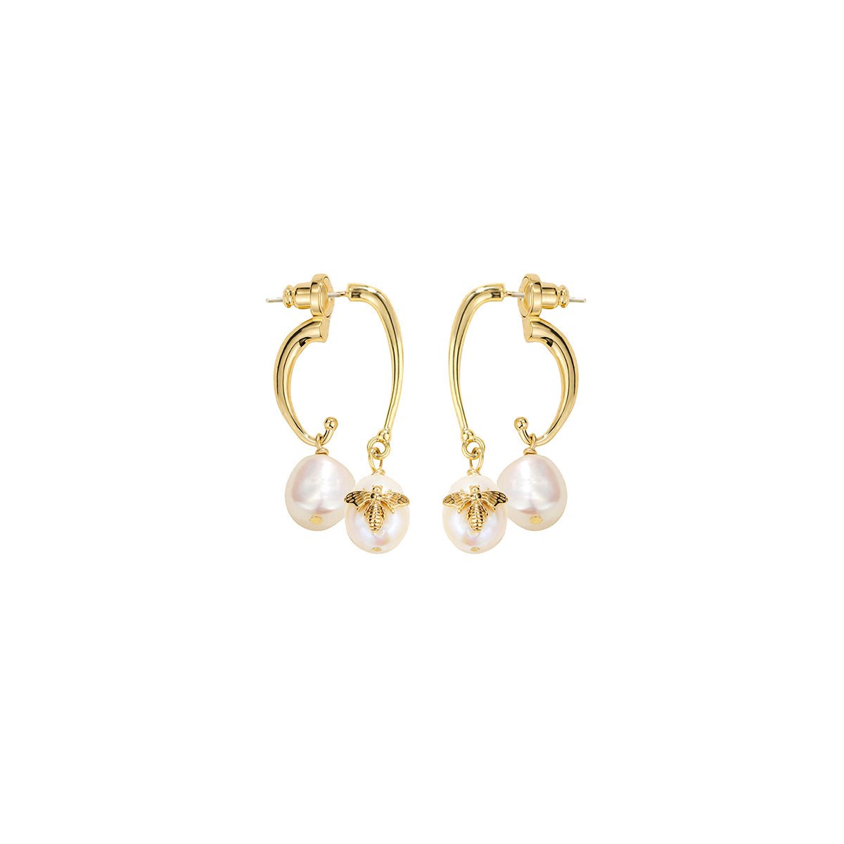 Bee On The Pearl Gold Earrings-0