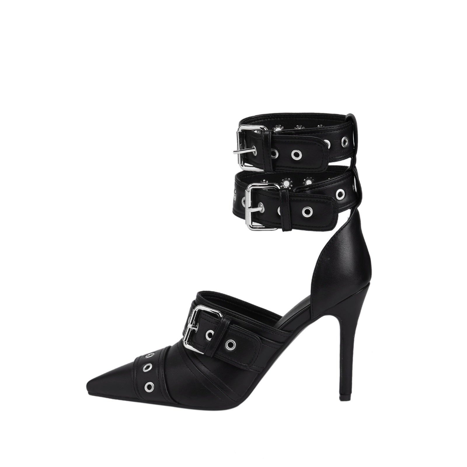 Sexy Black Pointed Toe Buckle Ankle Strap Stiletto Heels-4