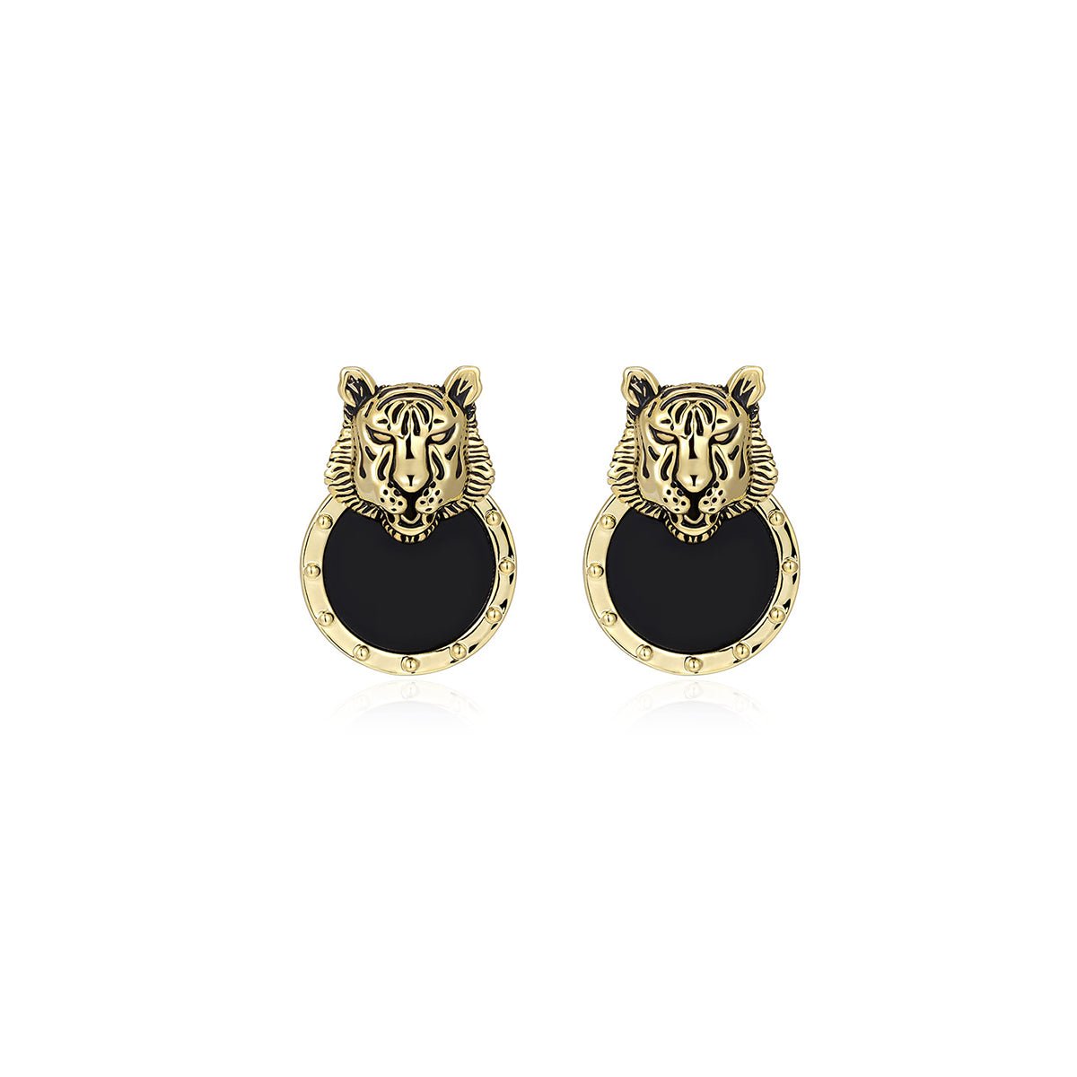 Tiger Head Gold Earrings-0