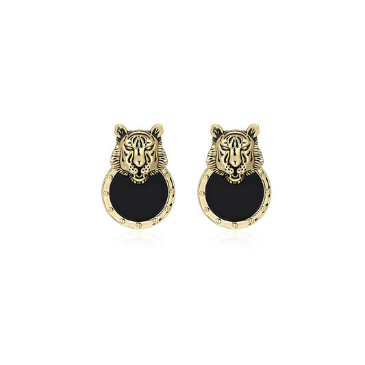 Tiger Head Gold Earrings-0